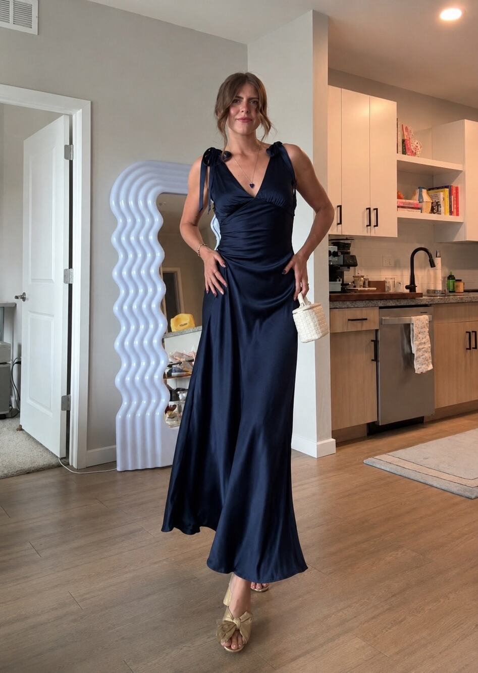 Reformation pernilie silk dress Navy in Medium